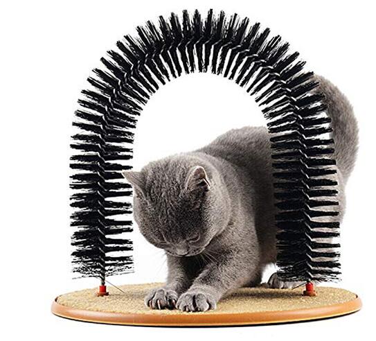 Arch Self Groom Pamper Feline with A Massage Grooming Rubbing Brush with Scratching Pad Toy For Cats